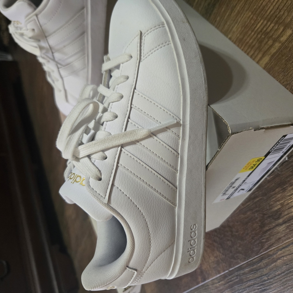 Adidas White Sneakers with Gold Detail